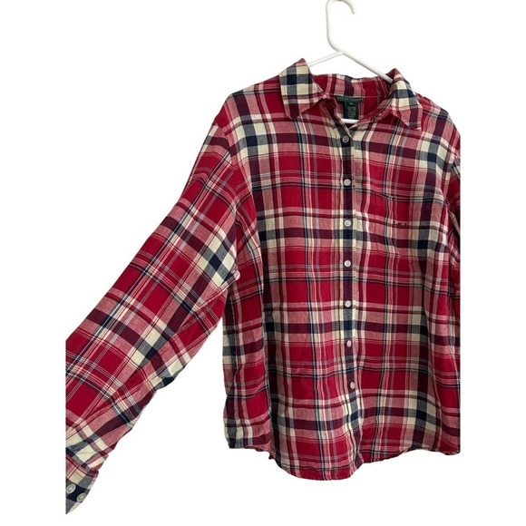 Vintage Lauren Ralph Lauren Linen Plaid Button Up Top Women’s 2X Initial Logo - Picture 2 of 6
